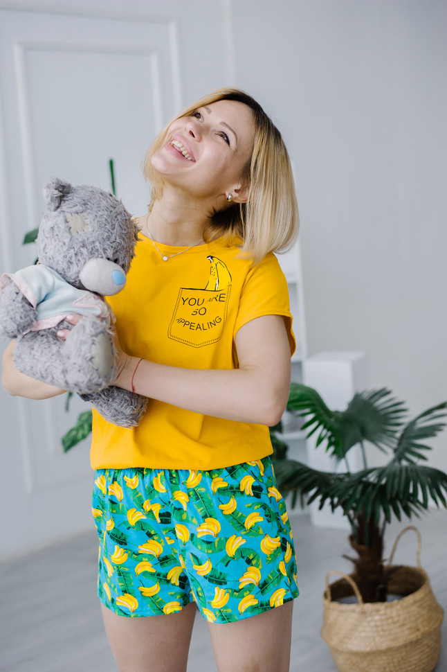 Женская пижама ЖП 022 (принт бананы в кармане)
