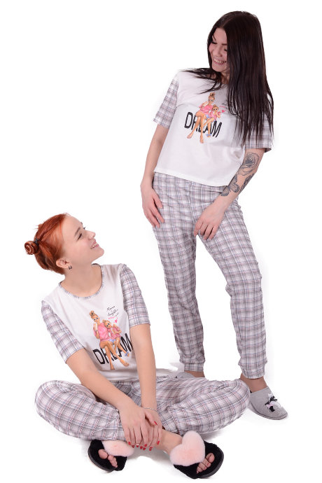 Детская Пижама ДК 020 Family Look (молочный+клетка) 